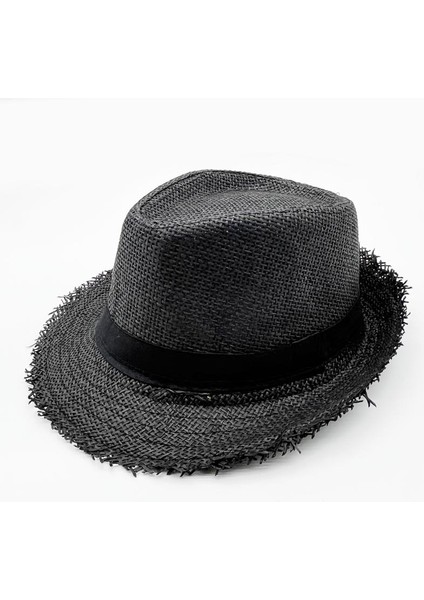 Plaj Şapkası Açık Hava Gezisi Caz Şapkası Retro Kürk Kenarlı Hasır Şapka (Yurt Dışından)