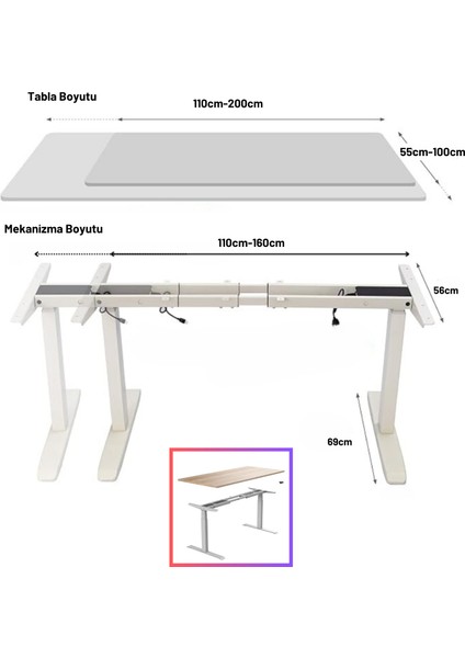 Ofis Fix Yükseklik Ayarlı Masa | Çift Motorlu| Elektrikli Masa Mekanizması | 120 kg Taşıma | Çarpışma Önleyici | Yükseklik 62-122CM