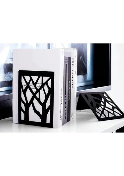 Ağaç Desenli Metal Kitap Desteği - Kitap Tutucu - Ev ve Ofis Dekoratif Aksesuar( 2 Li Set) Siyah modelleri
