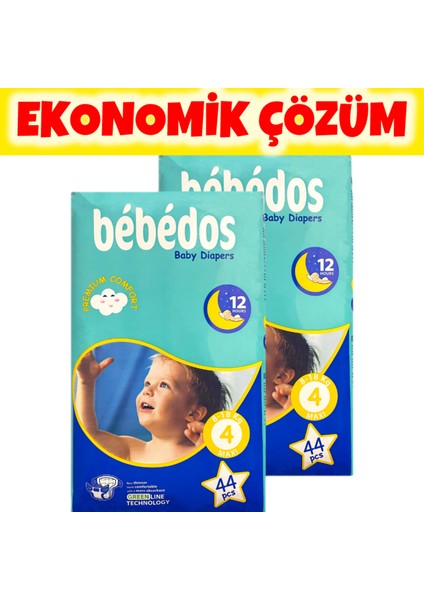 Premium 2'li Maxi(4) Bebek Bezi 88'li Set