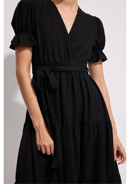 Balon Kol Kruvaze Midi Elbise modelleri