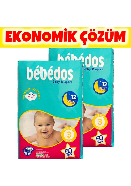 Premium 2'li Midi(3) Bebek Bezi 100'LÜ Set
