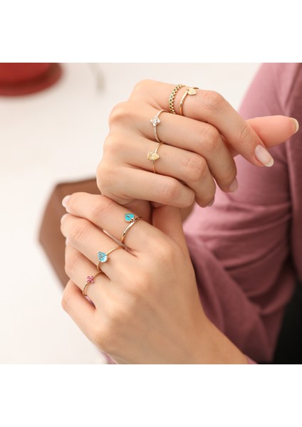 14 Ayar Altın Mor Pembe Mini Çiçek Yüzük KRS085-14GRZ modelleri