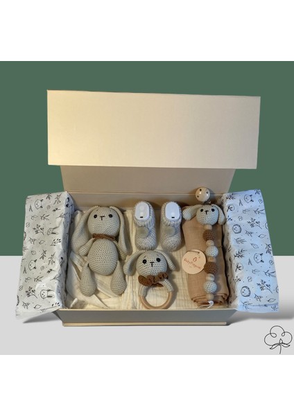 Baby Pinguini Organik Bebek Hediye Kutusu / Kişiselleştirilebilir Babyshower Yenidoğan Hediye Seti - Rabbit Box 2