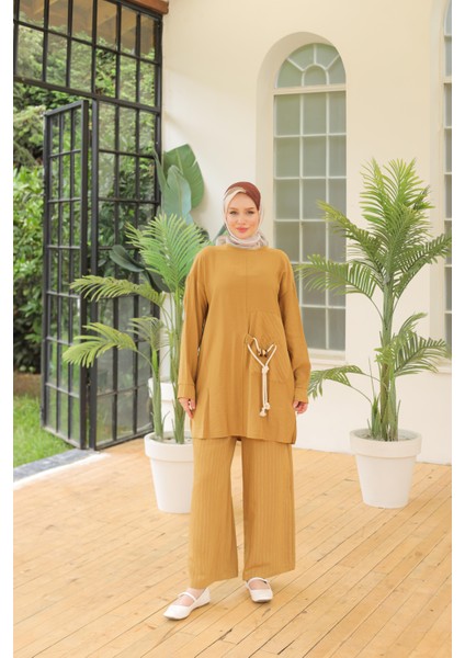 Bağcık Aksesuarlı Pantolonlu Ikili Takım Hardal 24YT670