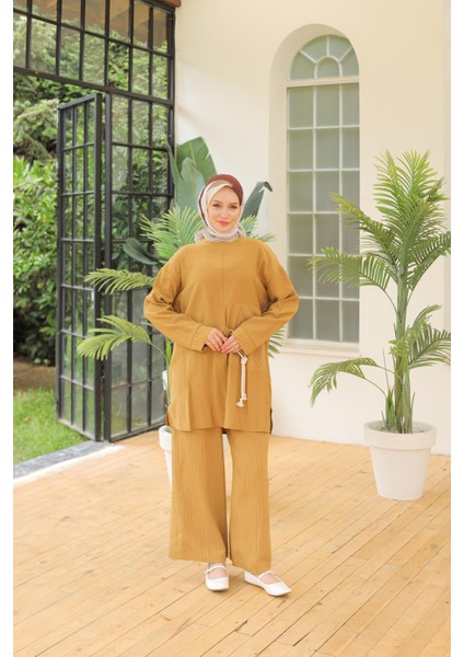Bağcık Aksesuarlı Pantolonlu Ikili Takım Hardal 24YT670