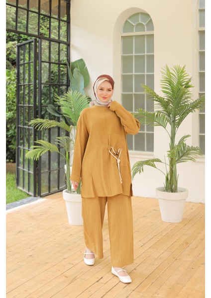 Bağcık Aksesuarlı Pantolonlu Ikili Takım Hardal 24YT670