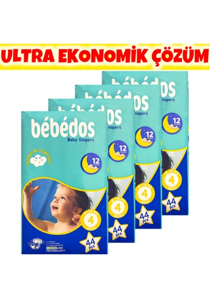 Premium 4'lü Maxi(4) Bebek Bezi 176'LI Set