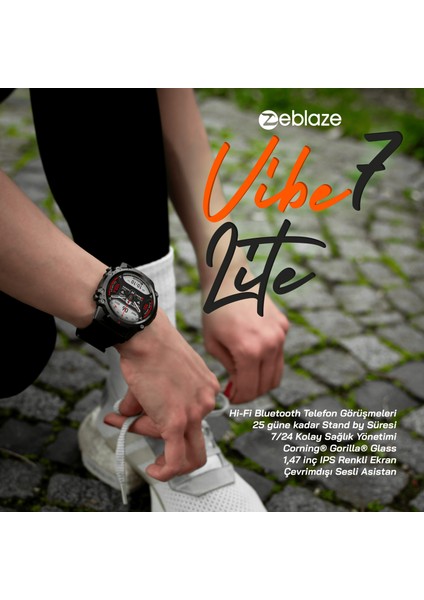 Vibe 7 Lite Black Akıllı Saat - Siyah, SpO2 (Kan oksijeni) İzleme, Uyku İzleme, Suya Dayanıklı, Çoklu Spor Modları