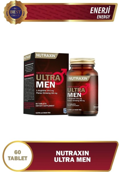 Ultra Men 60 Tablet - L-Arjinin, Ginseng, Zencefil, Demir Dikeni, Tarçın 4'lu