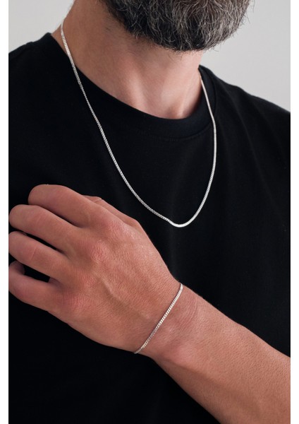 925 Ayar Gümüş Zincir 2mm Gurmet Kolye Bileklik Set