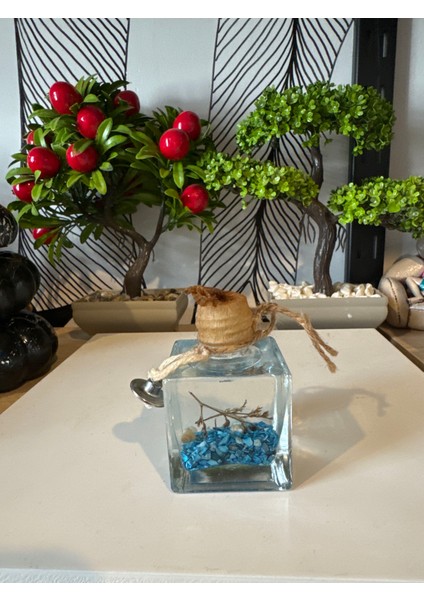 Dekoratif Cam Kandil Yağı Mavi Boncuklu