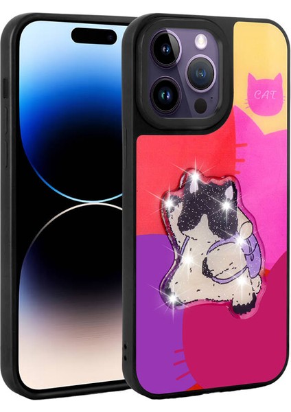 iPhone 14 Pro Max Kılıf Parlak Simli Ve Şirin Hayvan Figürlü Whimsy Premium Silicone Case Cover