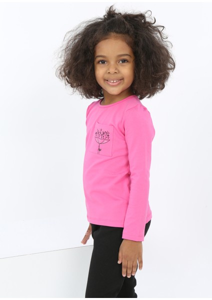 Kız Bebek Göğsü Cepli Baskılı Tişört modelleri