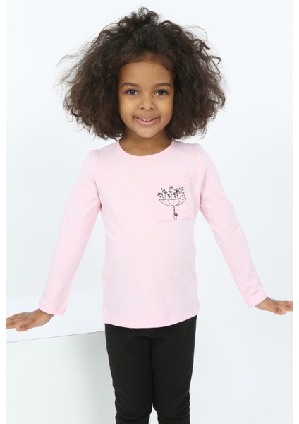 Kız Bebek Göğsü Cepli Baskılı Tişört