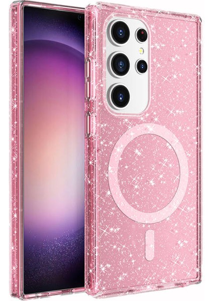 Samsung Galaxy S24 Ultra Kılıf Şeffaf Simli ve Magsafe Özellikli Şık Dazzle Premium Sert Silicone Case Cover