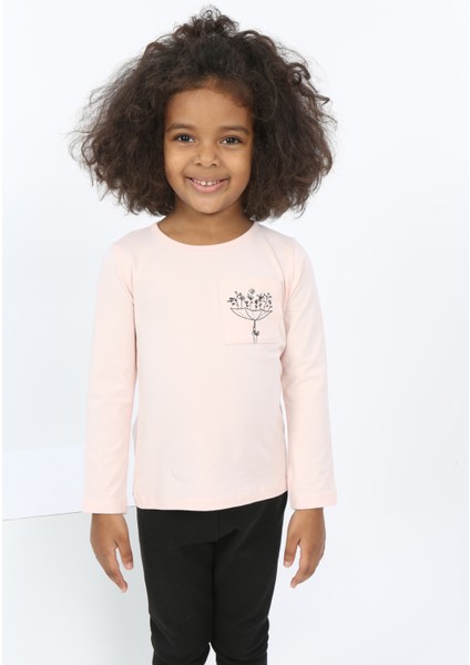 Kız Bebek Göğsü Cepli Baskılı Tişört