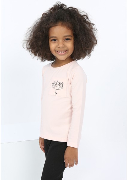 Kız Bebek Göğsü Cepli Baskılı Tişört modelleri