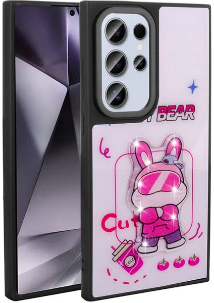 Galaxy S24 Ultra Kılıf Parlak Simli Ve Şirin Hayvan Figürlü Whimsy Premium Silicone Case Cover