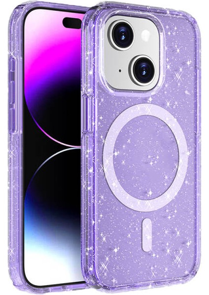 iPhone 15 Kılıf Şeffaf Simli ve Magsafe Özellikli Şık Dazzle Premium Sert Silicone Case Cover