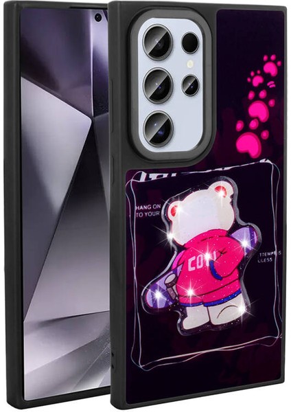 Galaxy S24 Ultra Kılıf Sevimli Hayvan Figürlü ve Parlak Cuutepets Premium Sert Silikon Kapak