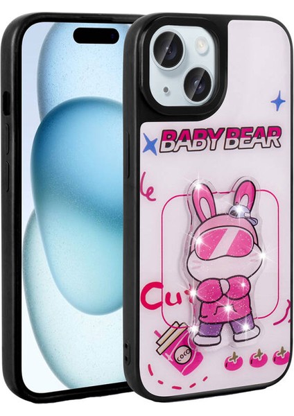 iPhone 14 Kılıf Parlak Simli Ve Şirin Hayvan Figürlü Whimsy Premium Silicone Case Cover