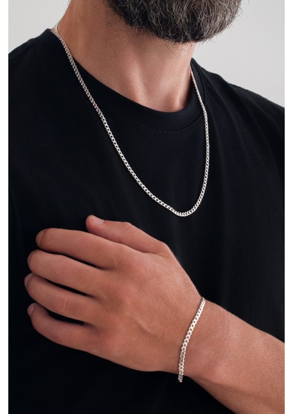 925 Ayar Gümüş Zincir 4mm Gurmet Kolye Bileklik Set