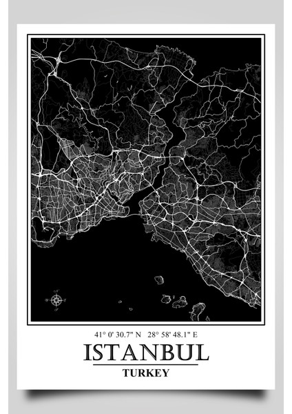 İstanbul Şehir Haritası Çerçevesiz Poster-Avrasya Temalı-Harita Sanatı, Map Art Design