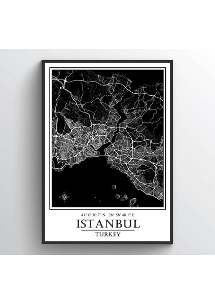 İstanbul Şehir Haritası Çerçevesiz Poster-Avrasya Temalı-Harita Sanatı, Map Art Design fiyatları
