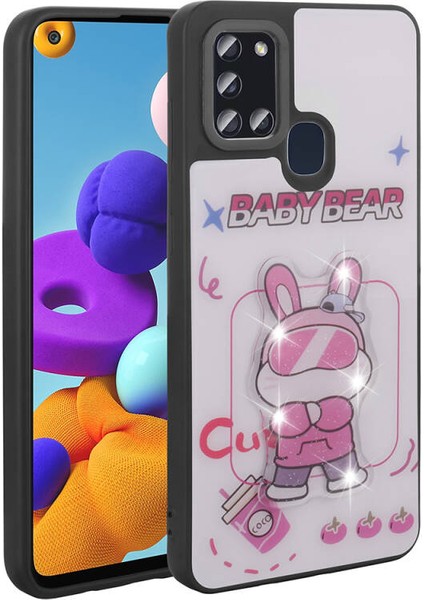 Galaxy A21S Kılıf Parlak Simli Ve Şirin Hayvan Figürlü Whimsy Premium Silicone Case Cover
