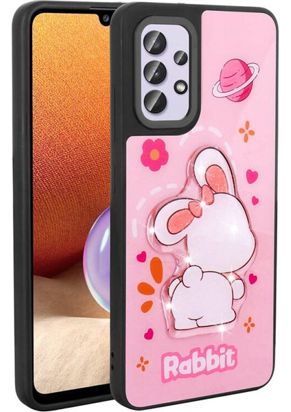 Galaxy A32 4G Kılıf Parlak Simli Ve Şirin Hayvan Figürlü Whimsy Premium Silicone Case Cover