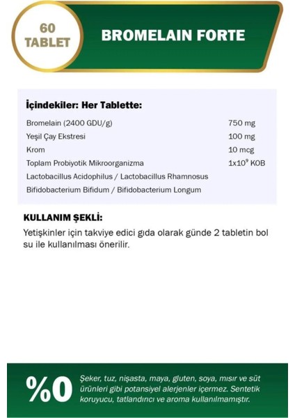 Bromelain Forte 60 Tablet 5'li
