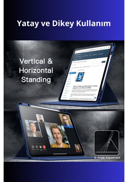 iPad Air 13 Inç 2024 360 Derece Dönebilen Standlı Pino iPad Tablet Kılıfı