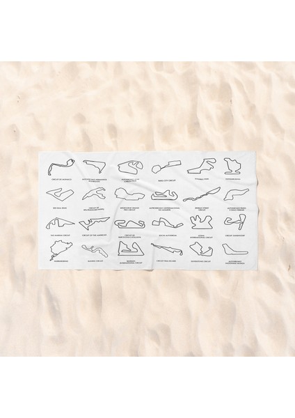 All Tracks White / Formula 1 Pistleri Plaj Havlusu - Microfiber