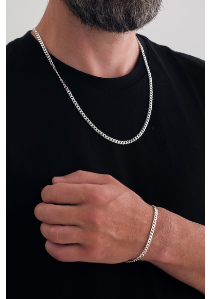 925 Ayar Gümüş Zincir 5mm Gurmet Kolye Bileklik Set