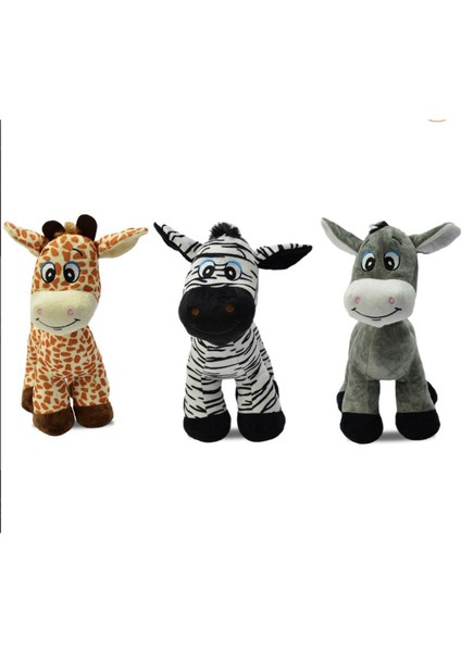 Peluş Oyuncak Sevimli Zebra-Zürafa-Eşşek 30 cm 3 Adet