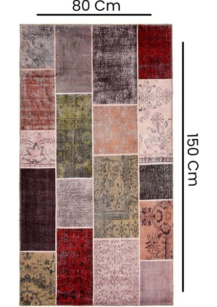 Kadife Patchwork Halı - Toprak - 80X150 cm