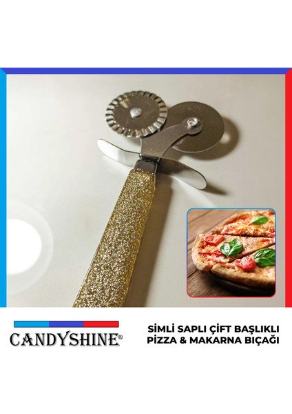 Candy Shine Simli Saplı Çift Başlıklı Pizza Bıçağı