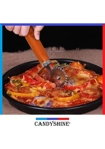 Candy Shine Ahşap Saplı Çift Başlıklı Pizza Makarna Bıçağı