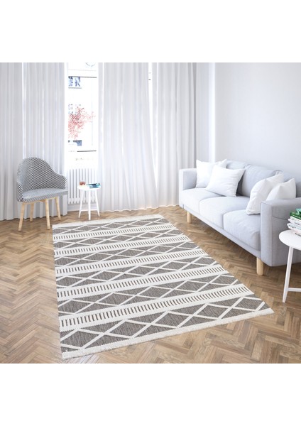 Tarz 9207 Beyaz&Koyu Gri Yumuşak Dokulu Halı Salon Mutfak Kesme Yolluk Makine Halısı
