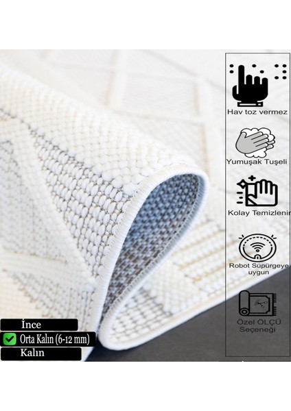 Tarz 9207 Beyaz&Beyaz Yumuşak Dokulu Halı Salon Mutfak Kesme Yolluk Makine Halısı fırsatları