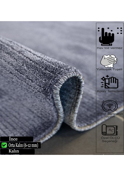 Delüx 9154 Koyu Gri Yumuşak Dokulu Halı Salon Mutfak Kesme Yolluk Makine Halısı