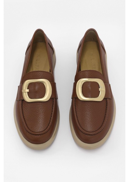 Andrea Taba Hakiki Deri Altın Toka Aksesuarlı Kadın Loafer fiyatları