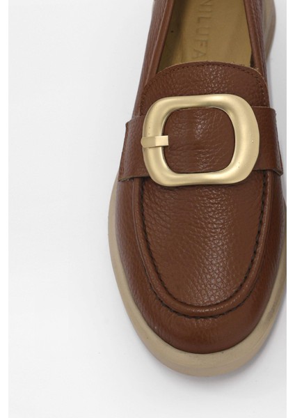 Andrea Taba Hakiki Deri Altın Toka Aksesuarlı Kadın Loafer modelleri