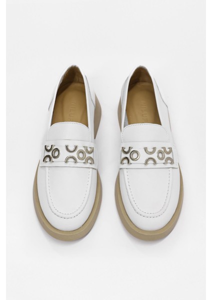 Morris Beyaz Hakiki Deri Gümüş Aksesuarlı Kadın Loafer fiyatları