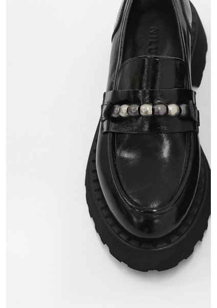 Bukle Siyah Rugan Hakiki Deri Kadın Loafer modelleri