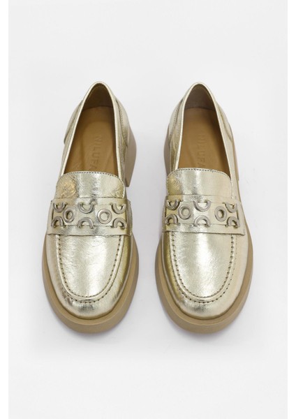 Morris Altın Hakiki Deri Gümüş Aksesuarlı Kadın Loafer fiyatları