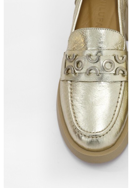 Morris Altın Hakiki Deri Gümüş Aksesuarlı Kadın Loafer modelleri