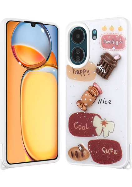 Redmi 13C Kılıf Sim Süslemeli ve Figürlü Parlak Dipy Premium Silikon Kapak