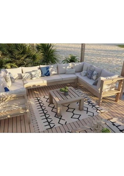 Begonya Bahçe Balkon Teras Ahşap U Model Köşe Takımı